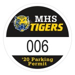 Round White Vinyl Numbered Outside Parking Permit Decal (2 1/2" Diameter) with Logo