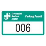 Outside Parking Permit | Rectangle | 2" x 3 1/2" | White Reflective | Numbered with Logo