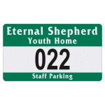 Rectangle White Vinyl Numbered Outside Parking Permit Decal (2 3/4"x4 3/4") with Logo