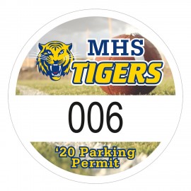 Outside Parking Permit | Circle | 2 1/2" dia. | White Vinyl | Full Color | Numbered with Logo  Outside Parking Permit | Circle | 2 1/2" dia. | White Vinyl | Full Color | Numbered with Logo