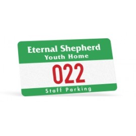 Outside Parking Permit | Rectangle | 2 3/4" x 4 3/4" | White Vinyl with Logo  Outside Parking Permit | Rectangle | 2 3/4" x 4 3/4" | White Vinyl with Logo