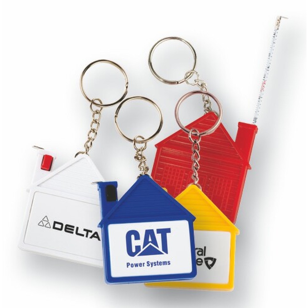 Logo Branded House Tape Measure with Release Button and Key Tag