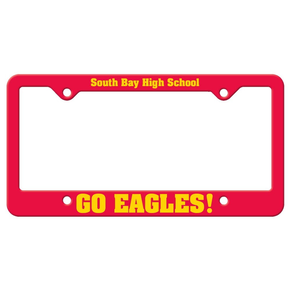 Custom Imprinted Red Auto License Frame w/ 4 Holes & Large Bottom Straight Panel Custom Imprinted Red Auto License Frame w/ 4 Holes & Large Bottom Straight Panel