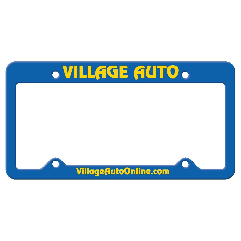 Logo Imprinted Blue Auto License Frame w/ 4 Holes & Large Top Straight Panel Logo Imprinted Blue Auto License Frame w/ 4 Holes & Large Top Straight Panel