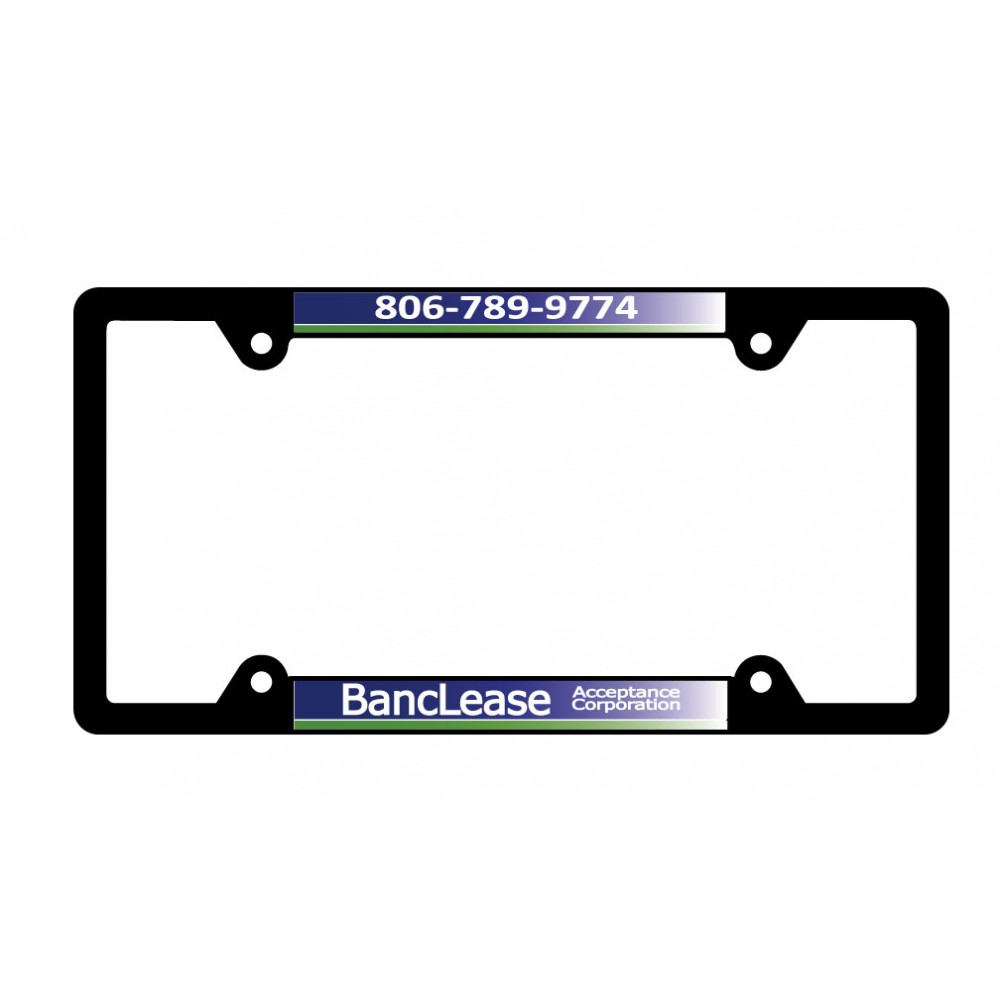 Black Plastic Signature Dome Standard License Plate Frame w/White Reflective with Logo