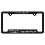 Black Auto License Frame w/ 2 Holes & Large Bottom Jutted Panel Logo Imprinted