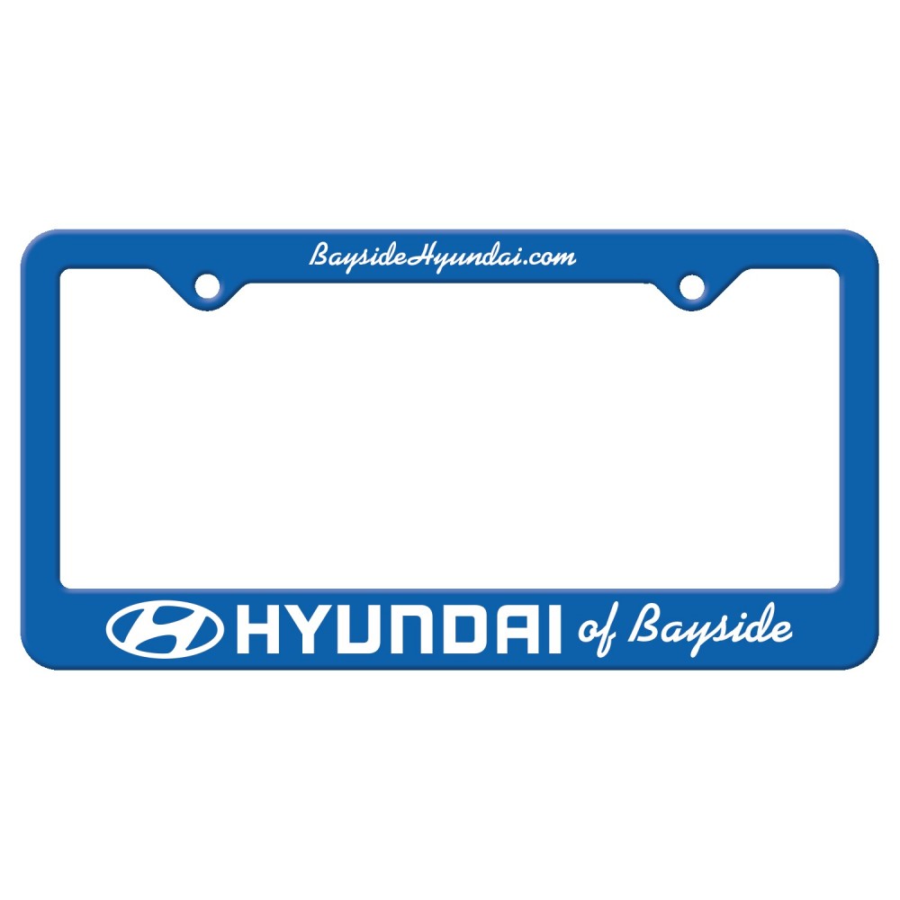 Custom Printed Blue Auto License Frame w/ 2 Holes & Large Bottom Straight Panel Custom Printed Blue Auto License Frame w/ 2 Holes & Large Bottom Straight Panel