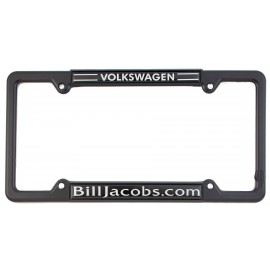 Premium Black Plastic Signature Dome Duraframes License Plate Frame w/White Vinyl Material with Logo