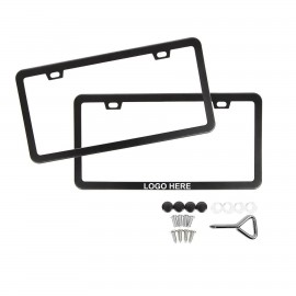 License Plate Frame Black Matte ABS with Screw Caps with Logo