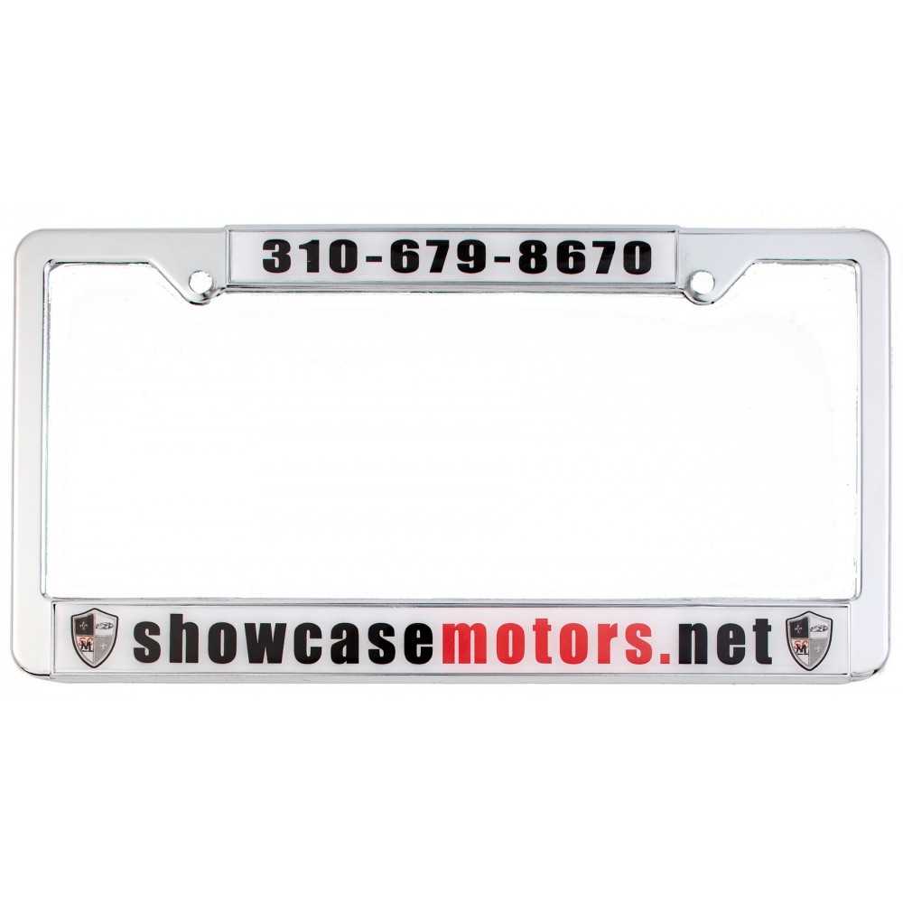 Chrome Plated Metal Signature Dome License Plate Frame w/Metal Chrome Material with Logo