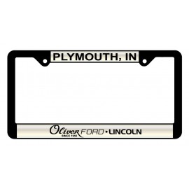 Black Plastic Signature Laminate Standard License Plate Frame w/White Reflective Material with Logo  Black Plastic Signature Laminate Standard License Plate Frame w/White Reflective Material with Logo