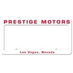 White Auto License Frame w/ 4 Holes & Large Top Straight Panel Logo Imprinted