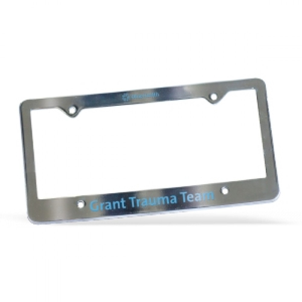 License Frame | 6 3/8" x 12 3/8" | Large Bottom Panel | 4 Holes | Chrome Faced with Logo License Frame | 6 3/8" x 12 3/8" | Large Bottom Panel | 4 Holes | Chrome Faced with Logo