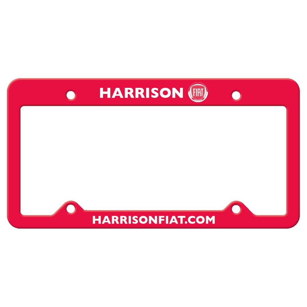 Red Auto License Frame w/ 4 Holes & Large Top Straight Panel Custom Printed Red Auto License Frame w/ 4 Holes & Large Top Straight Panel Custom Printed