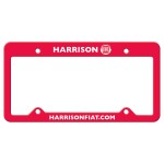 Red Auto License Frame w/ 4 Holes & Large Top Straight Panel Custom Printed