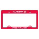 Red Auto License Frame w/ 4 Holes & Large Top Straight Panel Custom Printed