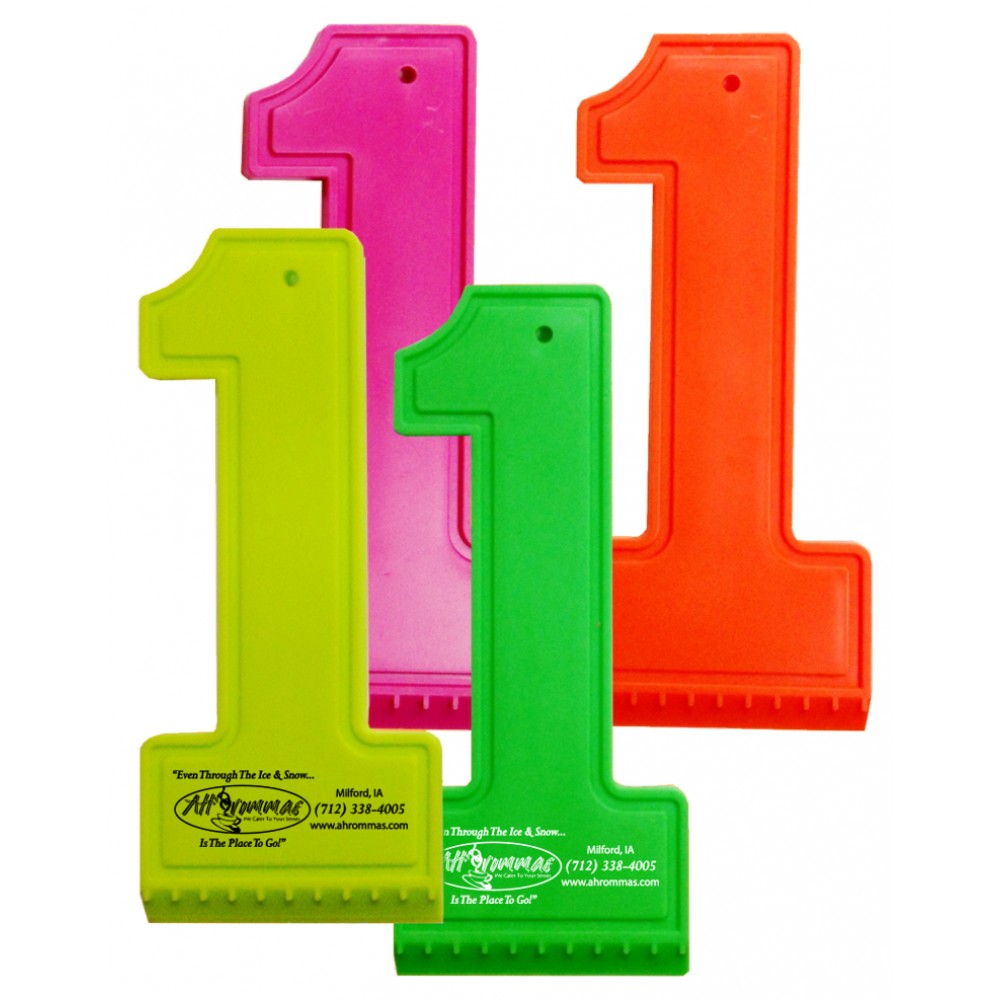 #1 Shaped PVC Neon Colored Ice Scraper Logo Imprinted #1 Shaped PVC Neon Colored Ice Scraper Logo Imprinted