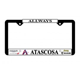 Black Plastic Signature Dome Standard License Plate Frame w/Chrome Material with Logo