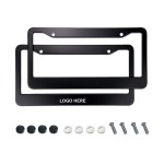 License Plate Frame Black Matte ABS with Screw Caps with Logo