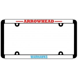 Personalized Black Plastic Signature Dome Standard License Plate Frame w/White Vinyl Material