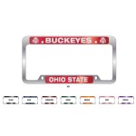 Brushed Zinc and Colored License Plate Frame (Wide Top Engraving) Logo Imprinted