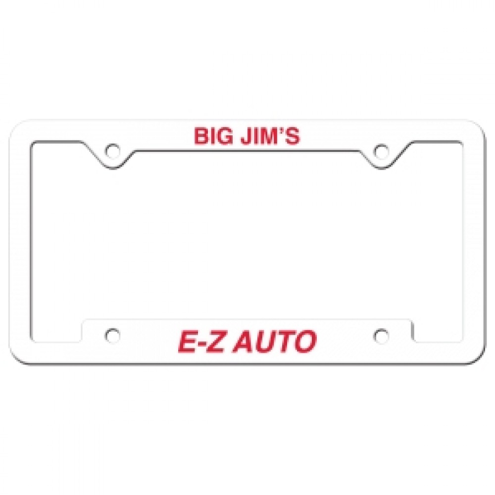 License Frame | 6 3/8" x 12 3/8" | Notched Bottom Panel | 4 Holes | White with Logo