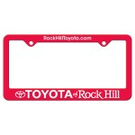 Red Auto License Frame w/ 2 Holes & Large Bottom Straight Panel Logo Imprinted