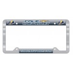 Chrome Plated Metal Signature Laminate License Plate Frame w/Metal White Reflective Material with Logo