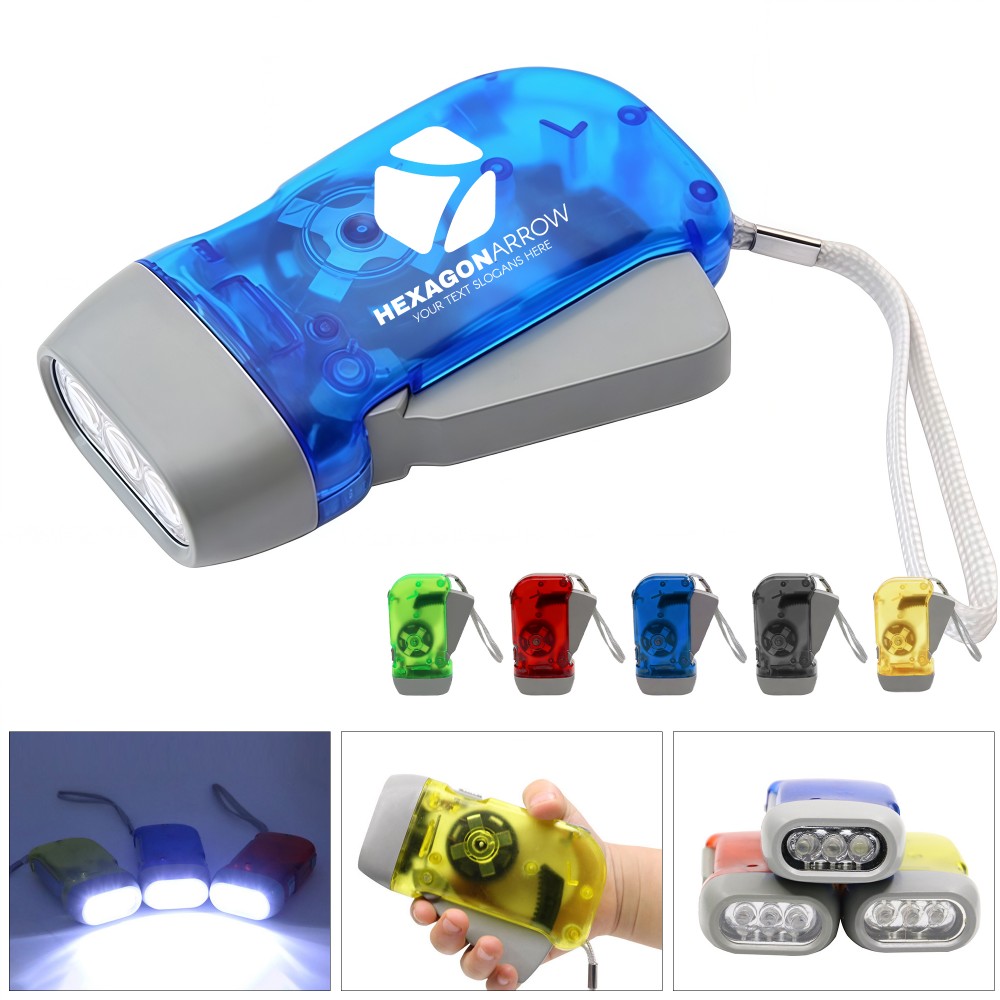 3 LED Hand Crank Flashlight with Logo