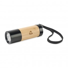 Logo Branded Mini LED Bamboo Flashlight - Black-Fresh Bamboo