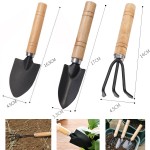 Mini 3 PCS Gardening Tool Set Wood Handle Durable Spade Shovel Rake for Plant Custom Printed