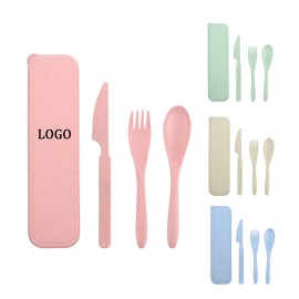 Logo Branded Portable Wheat Straw Cutlery Set