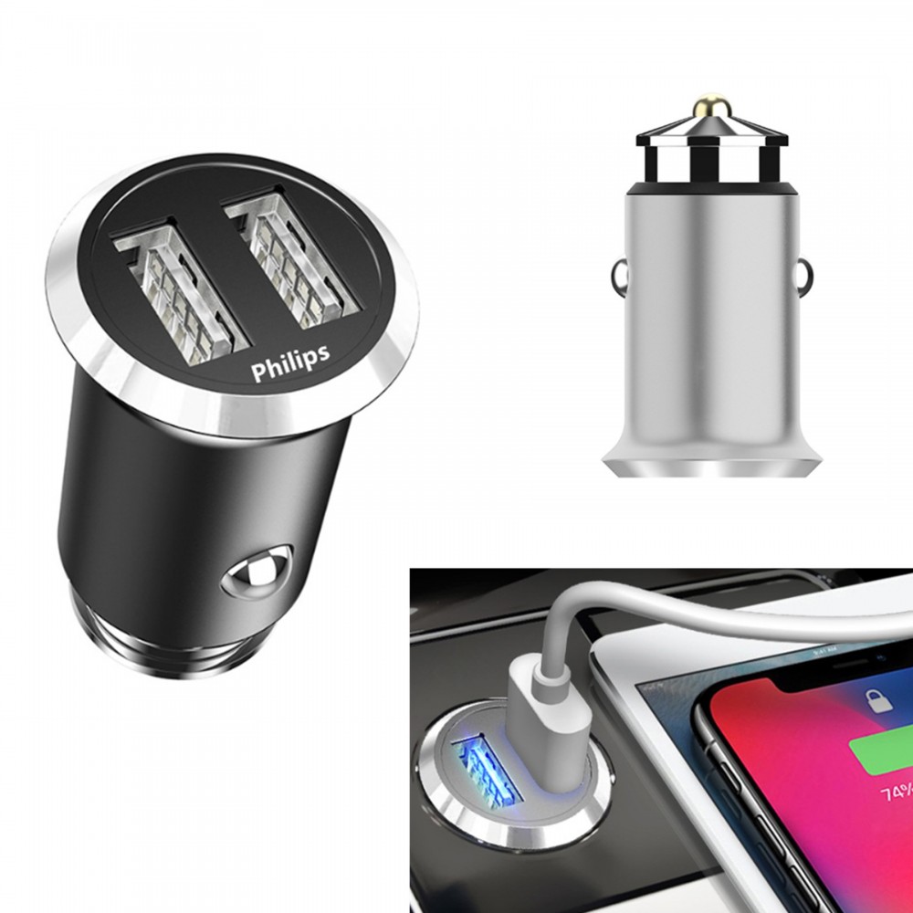 Custom Printed Deluxe 2 Ports Aluminum Smart USB Car Charger LED Light