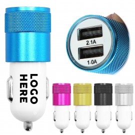 Aluminum Alloy Dual USB Port Car Charger With Metal Housing with Logo
