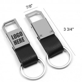 Promotional Black Leatherette Metal Clip-On Key Chain