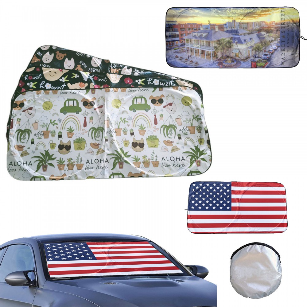 Promotional Full Color Car Windshield Sun Shade with Pouch