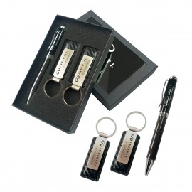 Logo Branded Executive Stylus Pen And Leather Key Fob Box Kit