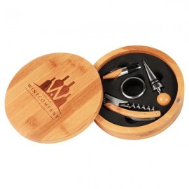 Customized 6 1/4" Round Bamboo 4-Piece Wine Tool Set  Customized 6 1/4" Round Bamboo 4-Piece Wine Tool Set
