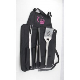 Promotional 4 Piece BBQ Set with Stainless Steel Tools and Apron