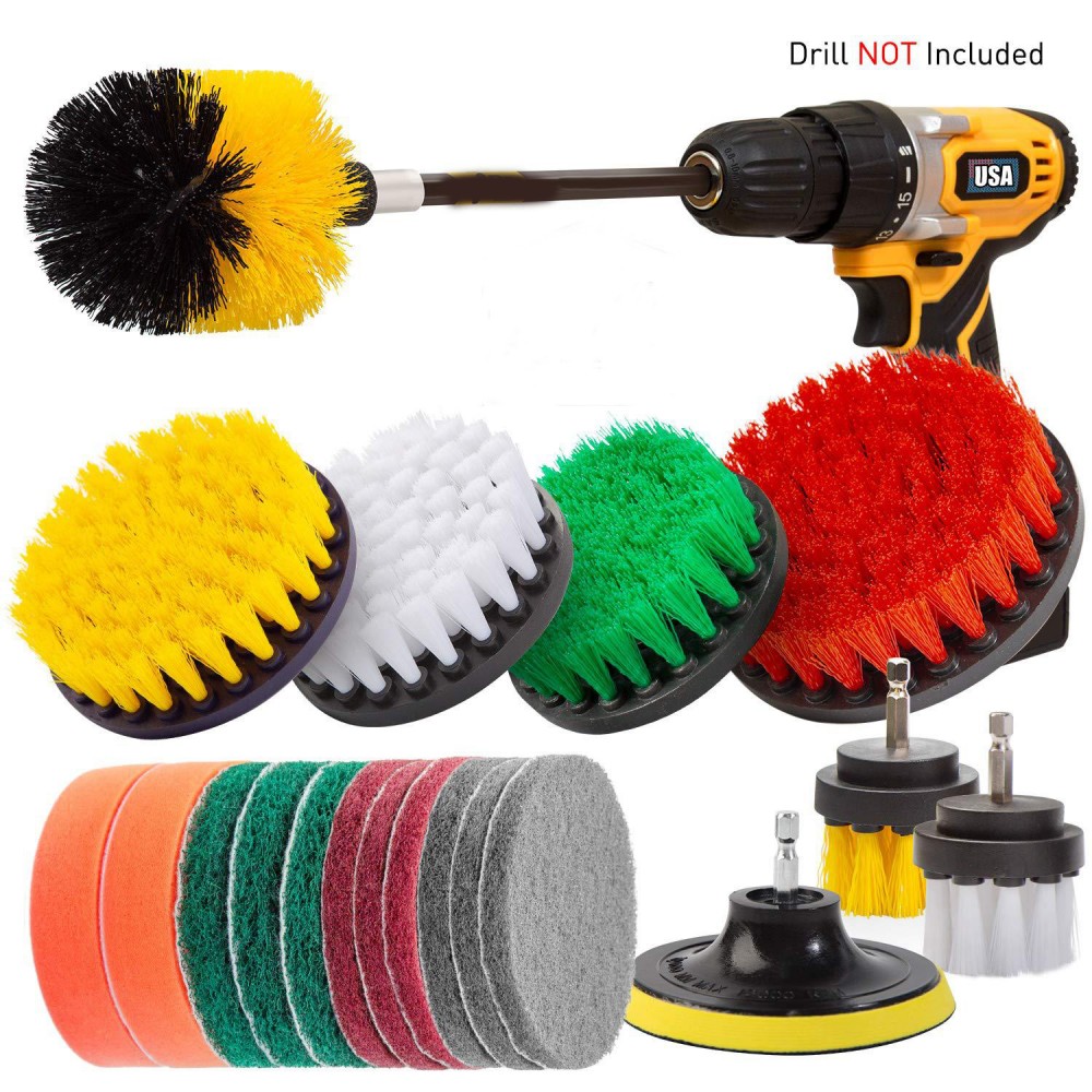 20Piece Drill Brush Attachments Set All Purpose Clean for Grout, Tiles, Sinks, Bathtub, Bathroom with Logo