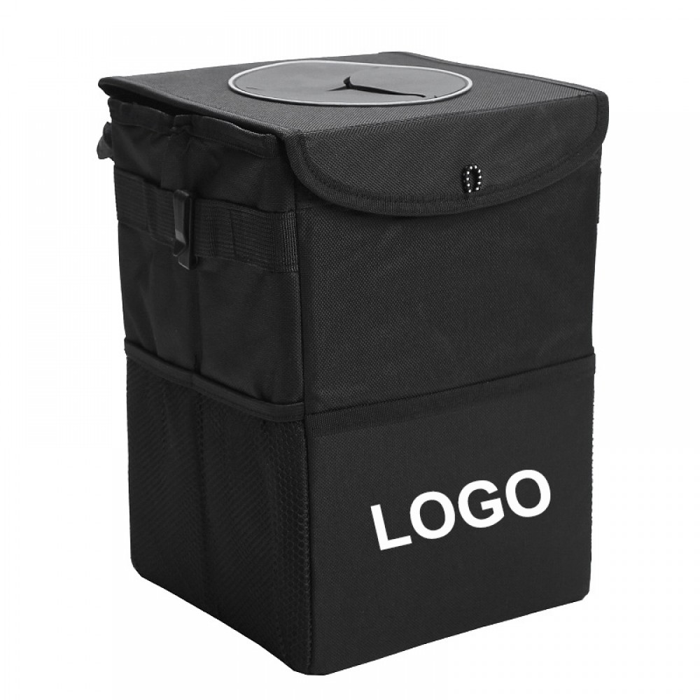 Car Trash Can with Lid / Leak-Proof Car Garbage Can with Storage Pockets with Logo