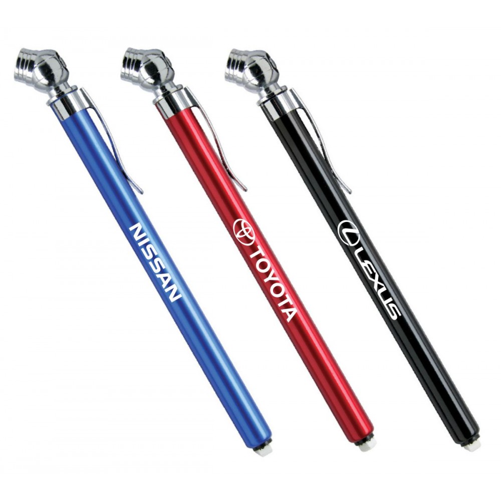 Tire Gauge - red with chrome trim/ auto tire gauge reads up to 50 psi / Aluminum metal with Logo