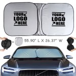 142x67 cm Dual Square Ring Foldable Car Windshield Sun Shade With Pouch with Logo