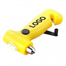 Logo Imprinted 3-in-1 Safety Hammer With Cutter And Hand Power Light