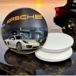 Semi-Gloss White Ceramic Car Coaster with Logo