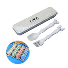 Logo Branded 2 Pieces Wheat Straw Utensil Set For Kids  Logo Branded 2 Pieces Wheat Straw Utensil Set For Kids