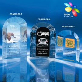 Logo Branded Double Arch Crystal Award 6"H  Logo Branded Double Arch Crystal Award 6"H