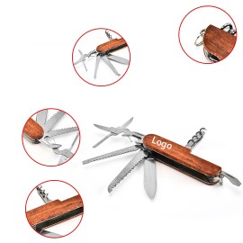 Multi-Function Tool Pocket Knife with Wooden Cover with Logo