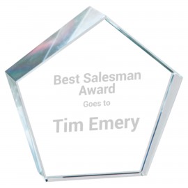 Crystal Pentagon Paperweight Award with Logo