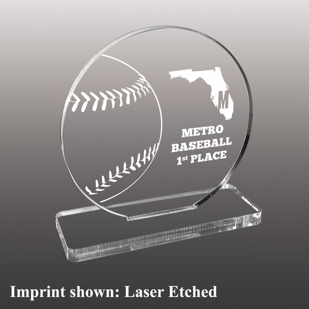 Large Baseball Themed Etched Acrylic Award with Logo